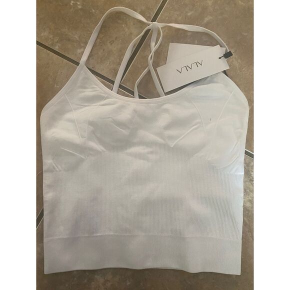 NWT Alala S Basic Active Long Bra Top White Stretch Light Support - Picture 1 of 4